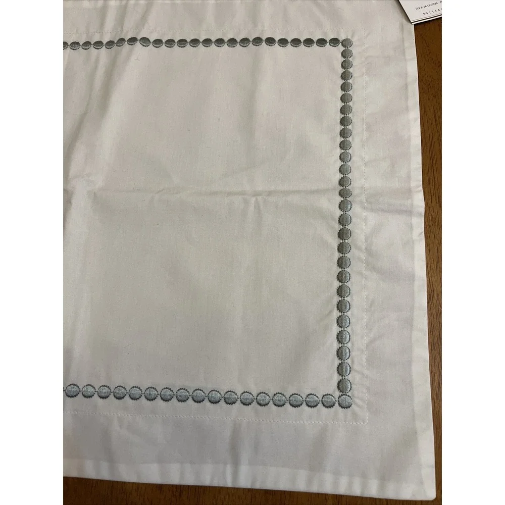 Pottery Barn Pearl Embroidered Pillow Shams White Green Mist Set of 2 NWT 12x16